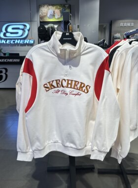 Skechers斯凯奇男女童秋冬舒适百搭针织半开胸套头卫衣L126K057