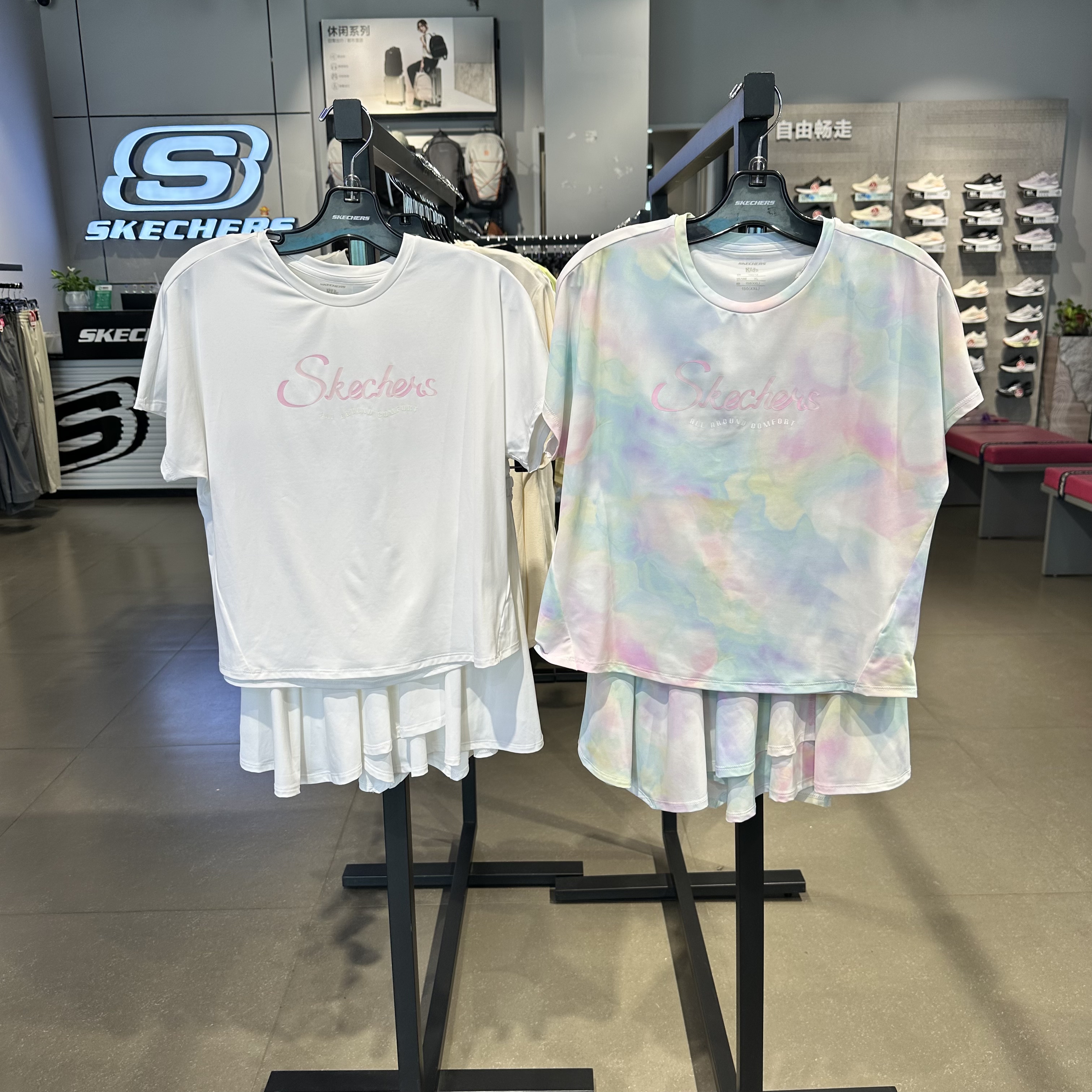 Skechers斯凯奇女童夏季亲肤透气吸湿柔软短袖裙子套装P226G030