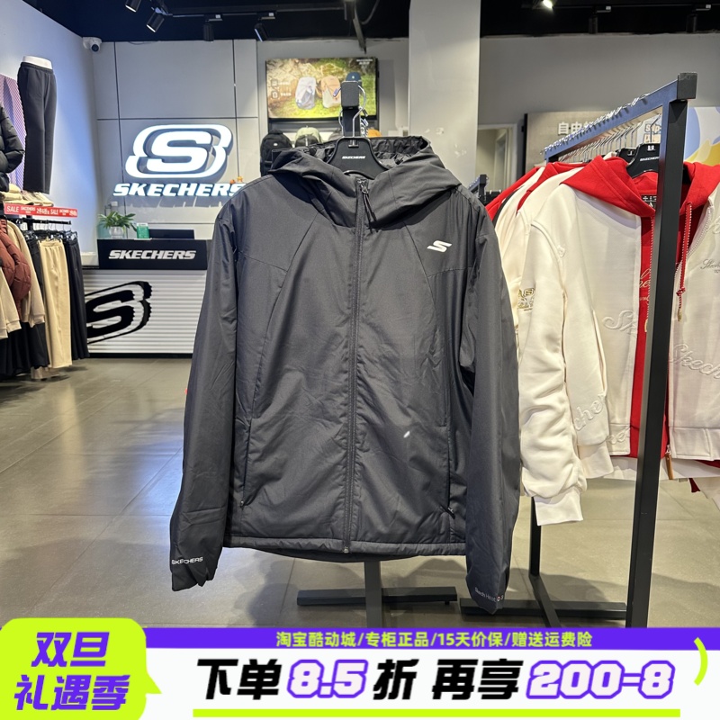 Skechers斯凯奇男士秋冬保暖锁温简约连帽裥棉外套棉服P425M123