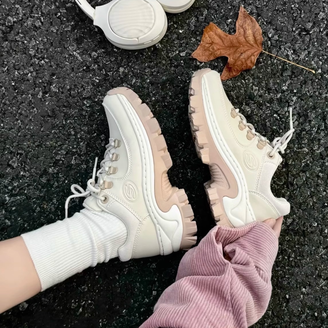 Skechers斯凯奇蜜糕鞋女子秋季哑光皮面厚底老爹鞋运动鞋177226