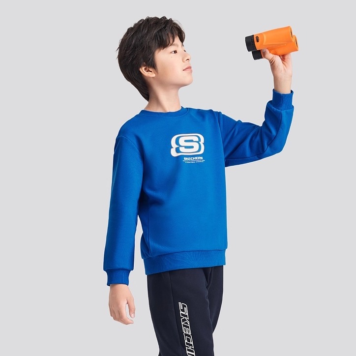 Skechers斯凯奇秋冬儿童时尚舒适宽松加绒保暖针织卫衣L424K132