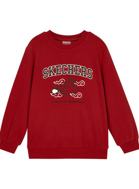 Skechers斯凯奇男女童春秋时尚百搭宽松休闲套头针织卫衣L124K046