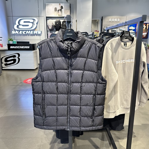 Skechers斯凯奇秋冬保暖舒适简约百搭立领羽绒背心马甲P426M050