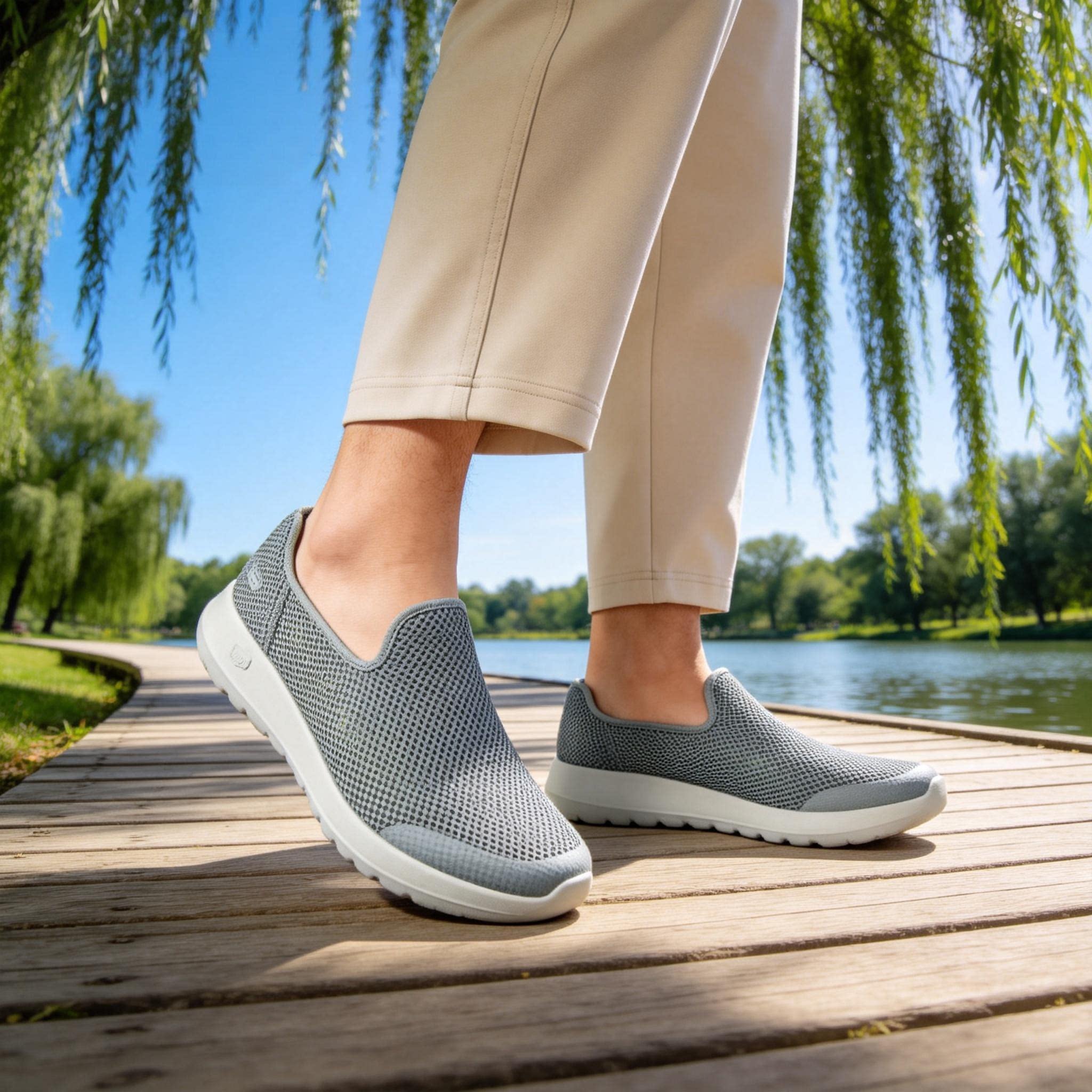 Skechers斯凯奇男款一脚蹬舒适轻盈网布透气休闲健步鞋216700