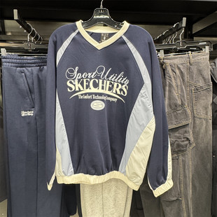 Skechers斯凯奇男女同款 舒适V领针织套头卫衣L125U048 复古美式