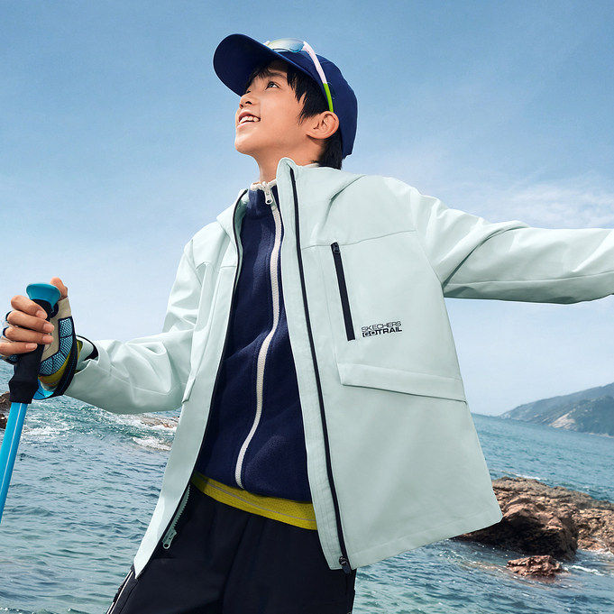 Skechers斯凯奇秋冬男童工装套装梭织连帽外套+针织外套P126B001