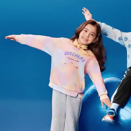 Skechers斯凯奇女小童梦幻渐变针织亲肤舒适圆领套头卫衣L325G026