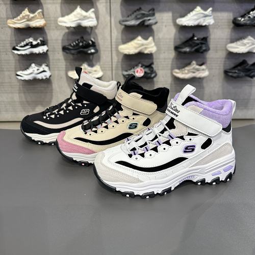 Skechers斯凯奇熊猫绒绒靴女童高帮保暖加绒雪地靴老爹鞋319255L