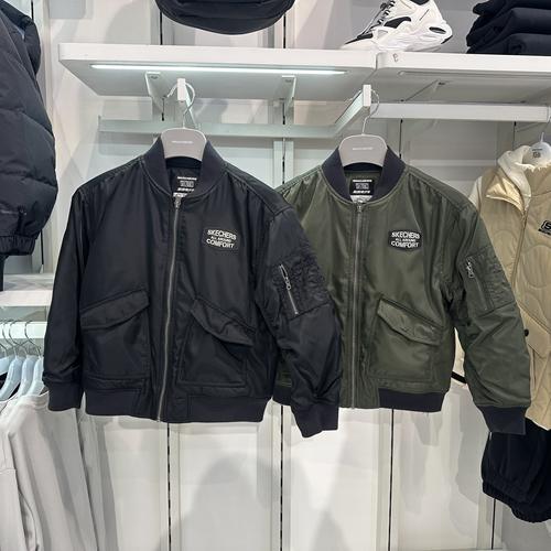 Skechers斯凯奇秋冬时尚百搭潮流保暖飞行夹克裥棉外套L425K104