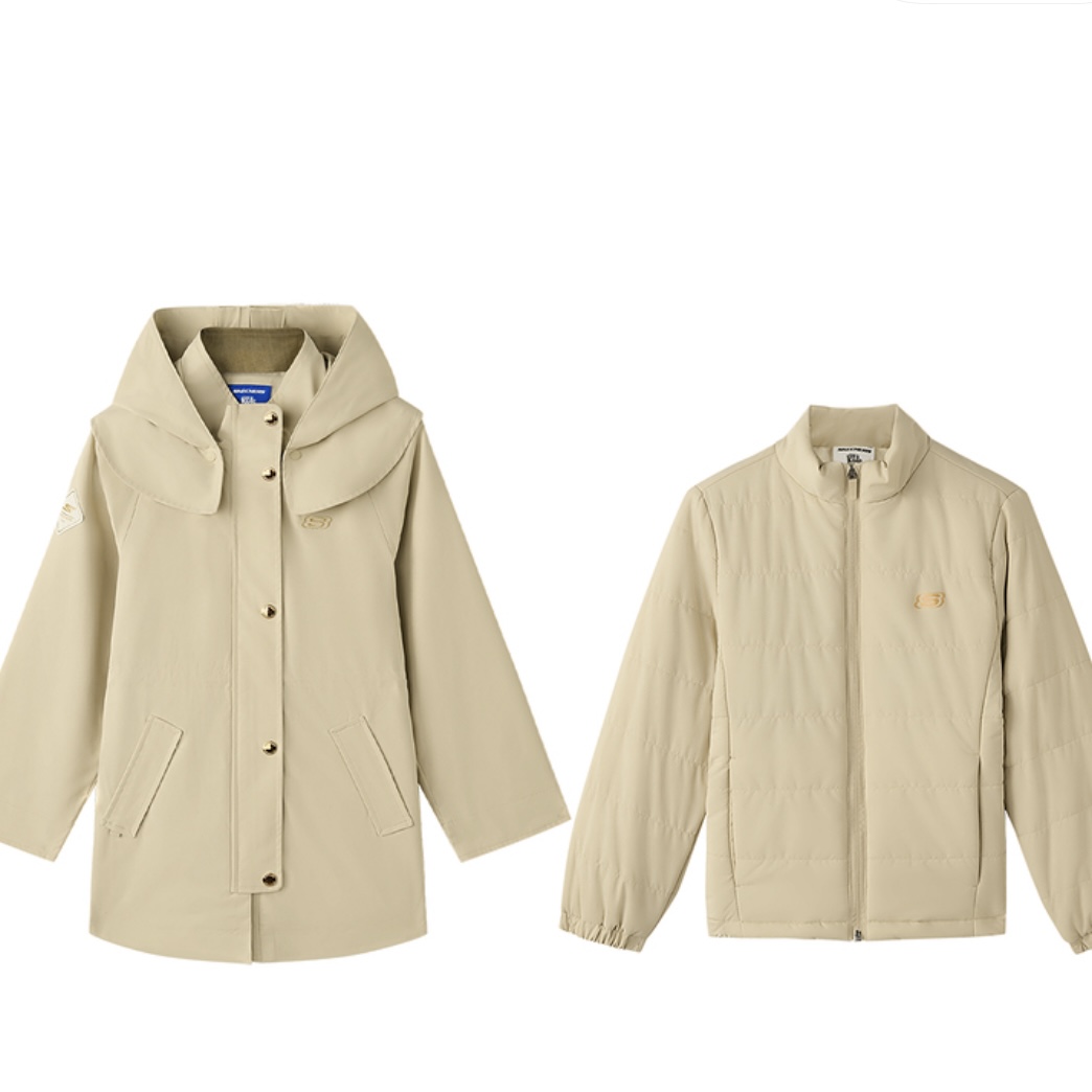 Skechers斯凯奇女童秋冬时尚梭织连帽外套+梭织裥棉外套L126G013