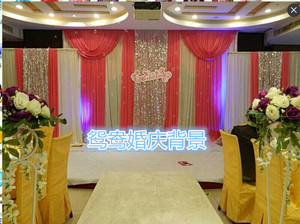 新款婚庆背景纱幔幕布帷 三联u复试 豪华婚礼场景装饰布置道具