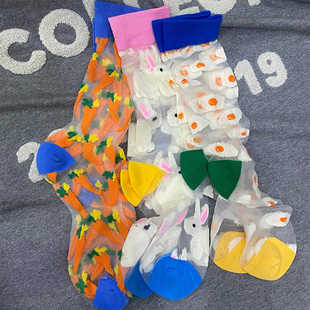 薄款 HAPPY嗨皮夏季 透明玻璃丝袜子女中筒ins潮网红可爱长筒袜SOCK