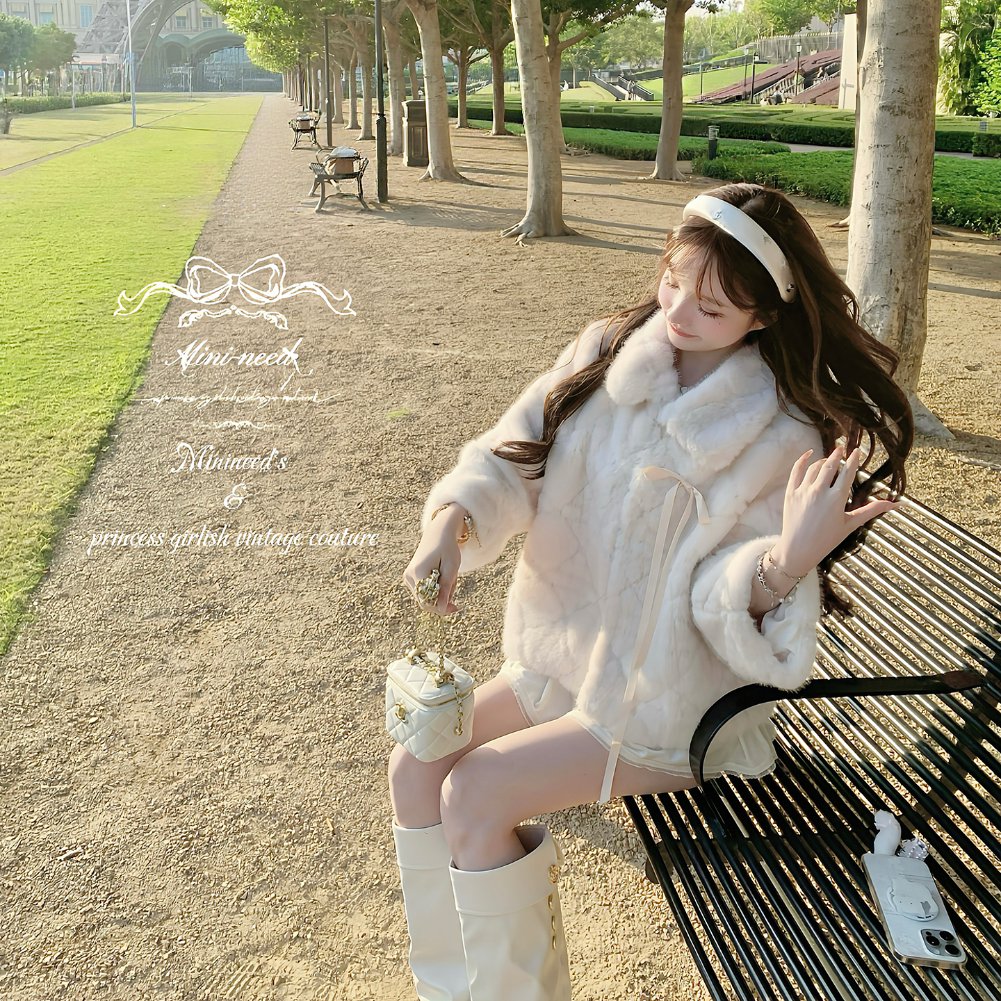 Minineed 「12月20新品」兔兔蝴蝶结环保皮草外套