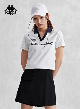 Kappa卡帕春女复古短袖运动POLO衫休闲半袖字母T恤K0E42PD21