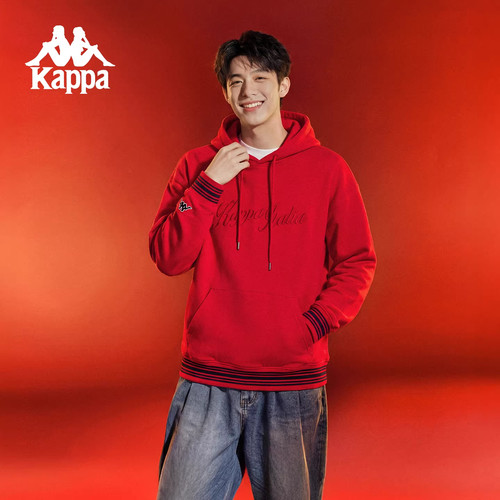 Kappa卡帕男装2026春季新款运动休闲红色针织连帽卫衣K0G12MT06