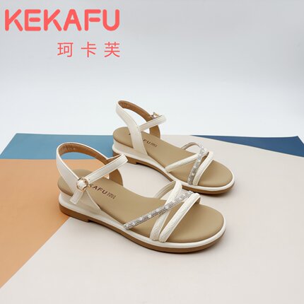 珂卡芙坡跟软底凉鞋女2025夏新款外穿女鞋时尚水钻妈妈鞋子不累脚