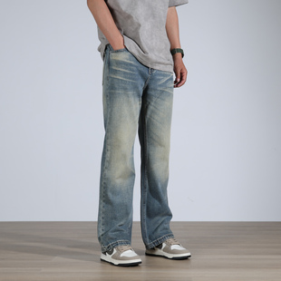 2025秋冬款美式复古水洗中低腰宽松休闲微喇牛仔裤男款直筒长裤子