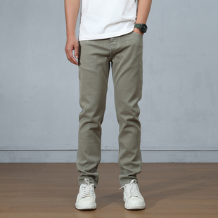 轻奢商务欧版修身弹力小直筒牛仔裤男款翡翠绿秋冬季高质感长裤子