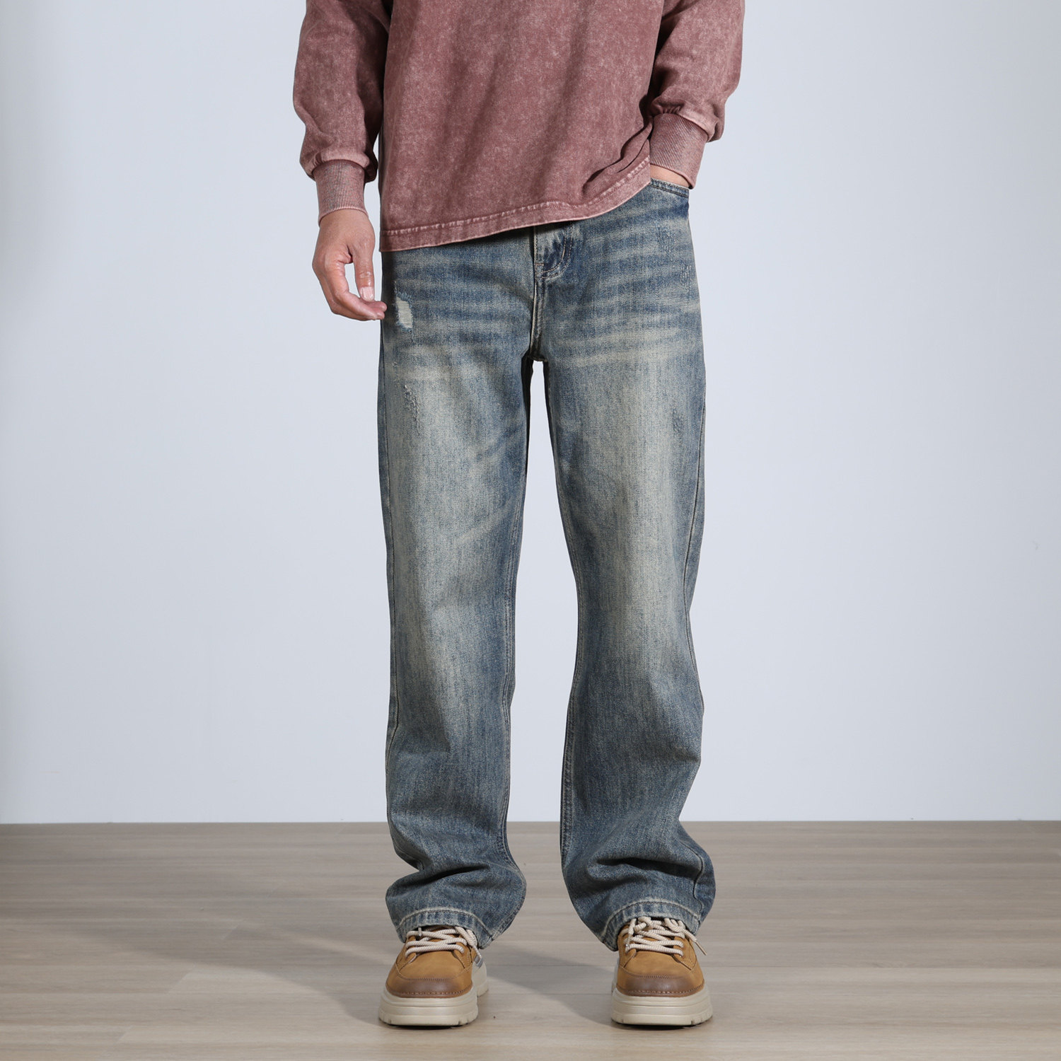 春夏新款美式复古潮流痞帅破洞直筒宽松高街薄款青年做旧牛仔裤男