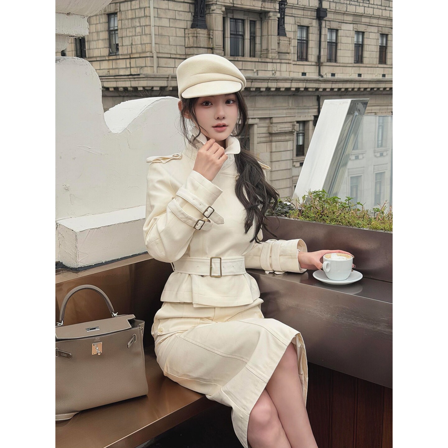 藏青色正肩立领英伦风不规则中短款韩系风衣外套女2026春秋季新款