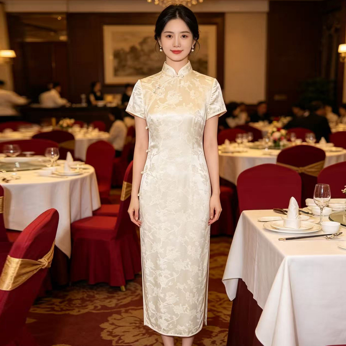 订婚结婚宴会日常活动  真丝桑蚕丝旗袍   尺码不全亏本清仓