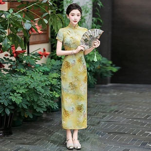 真丝旗袍桑蚕丝素色提花长款 特价