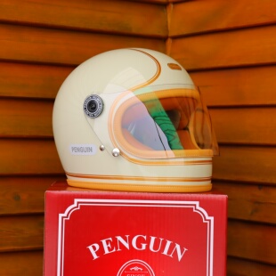 PENGUIN海鸟复古摩托车头盔全盔棋盘格乐高盔巡航机车男女安全帽