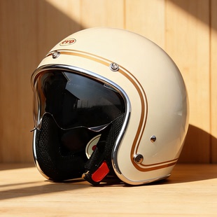 台湾EVO自带内镜复古头盔巡航CCC男女踏板摩托机车四分之三小盔体