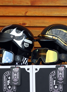 TRRF头盔意大利碳纤维半盔摩托车骑行瓢盔哈雷复古超轻盔踏板男女