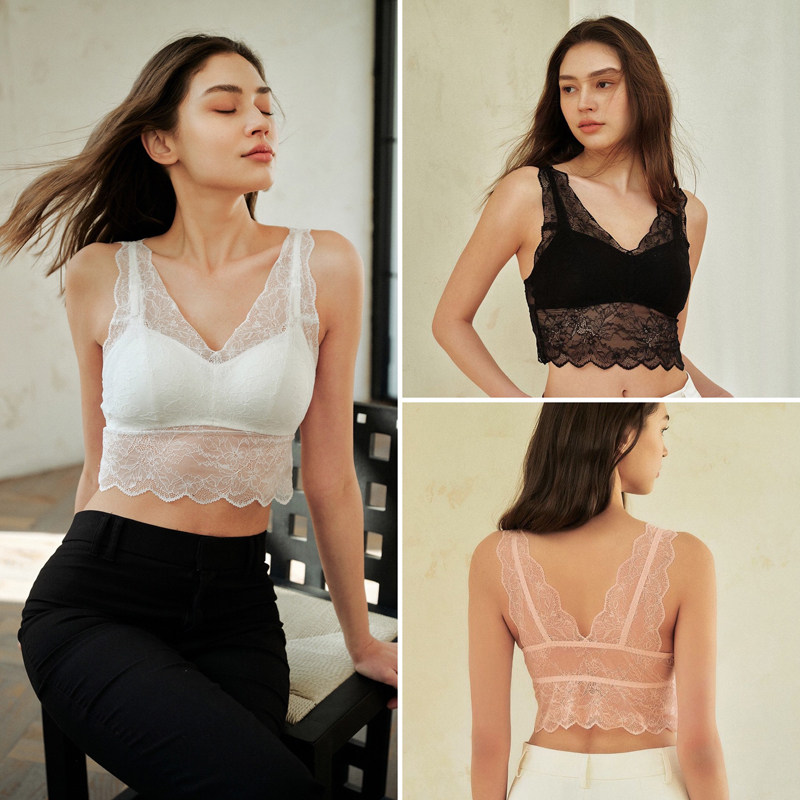 特价 法式蕾丝Bra桑蚕丝混纺背心式文胸女 性感美背真丝吊带内衣