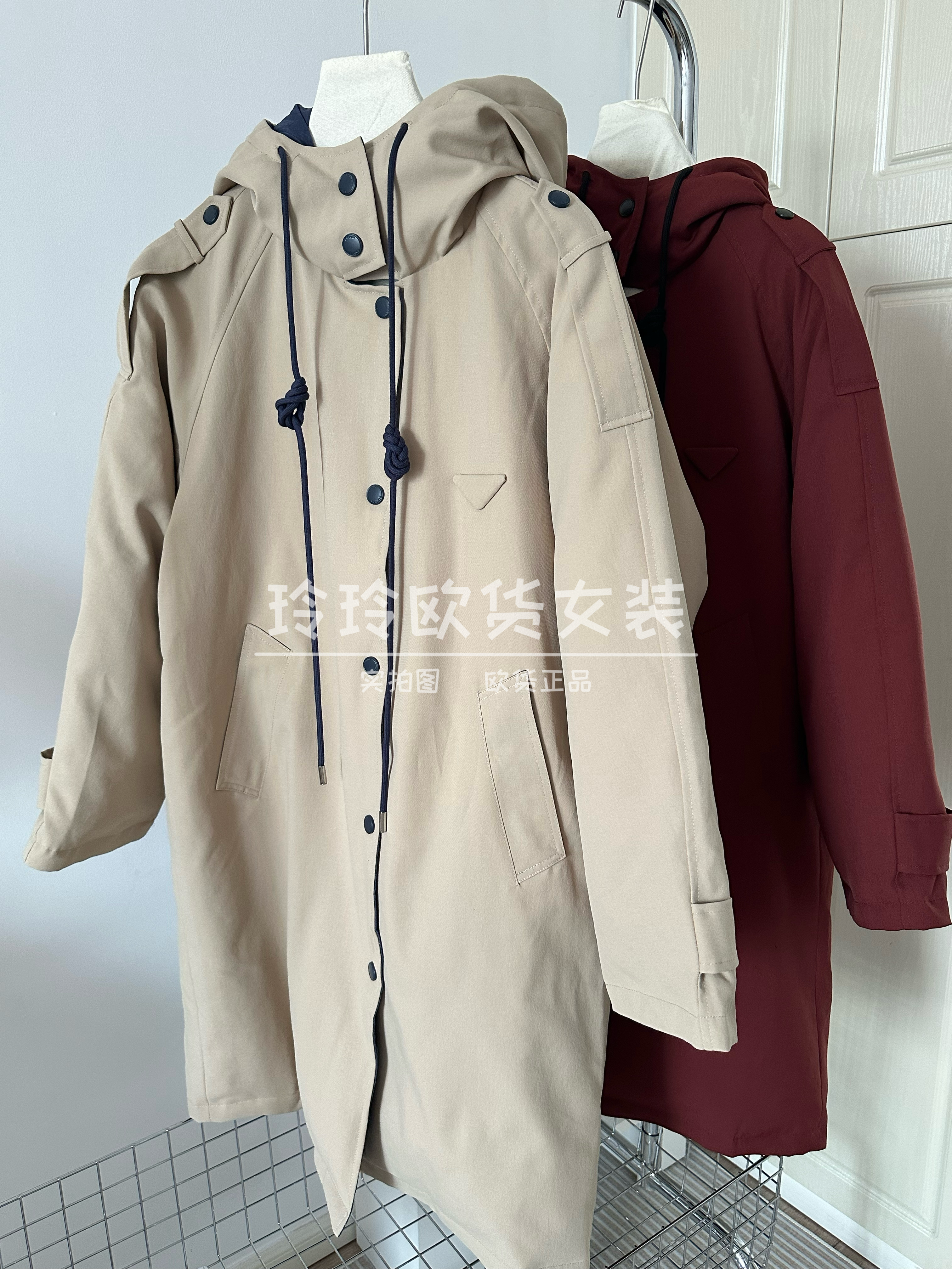 2025欧货高品质连帽90白鹅绒抽绳单排扣长袖长款两面穿羽绒服外套