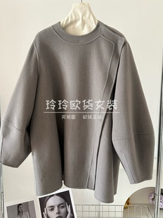 2025欧货高品质圆领纯色大象灰宽松休闲净版 29山羊绒大衣