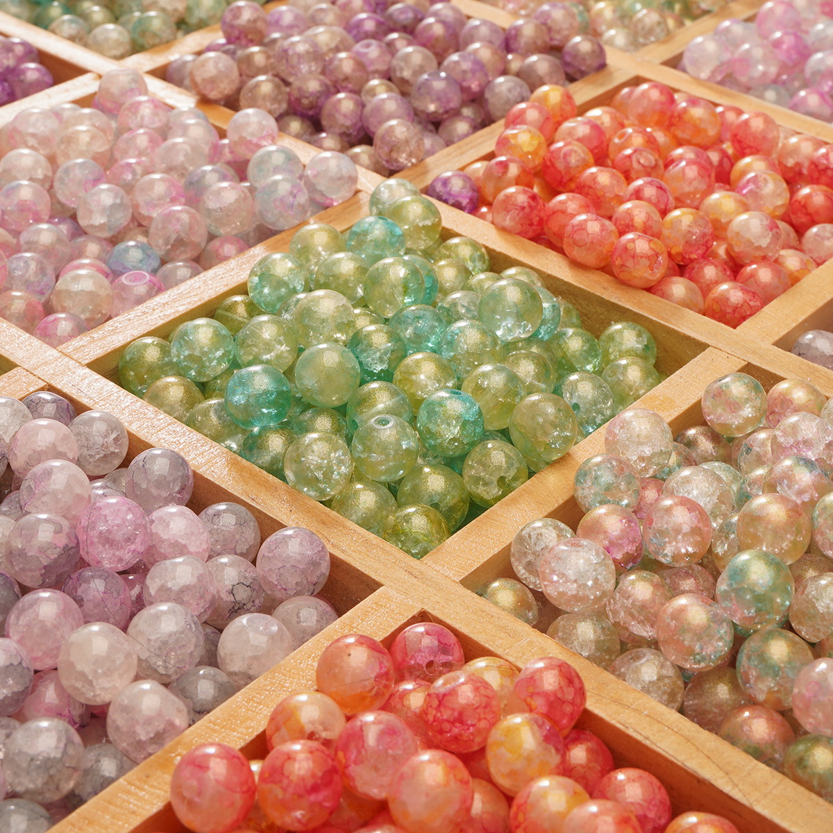 玻璃珠光金粉晕染爆花圆珠10mm珠光散珠手工diy手链项链串珠子