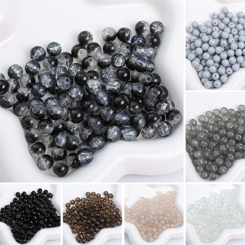 玻璃黑白透明实色圆珠水晶珠车轮珠竹节手工diy手串手链项链饰品