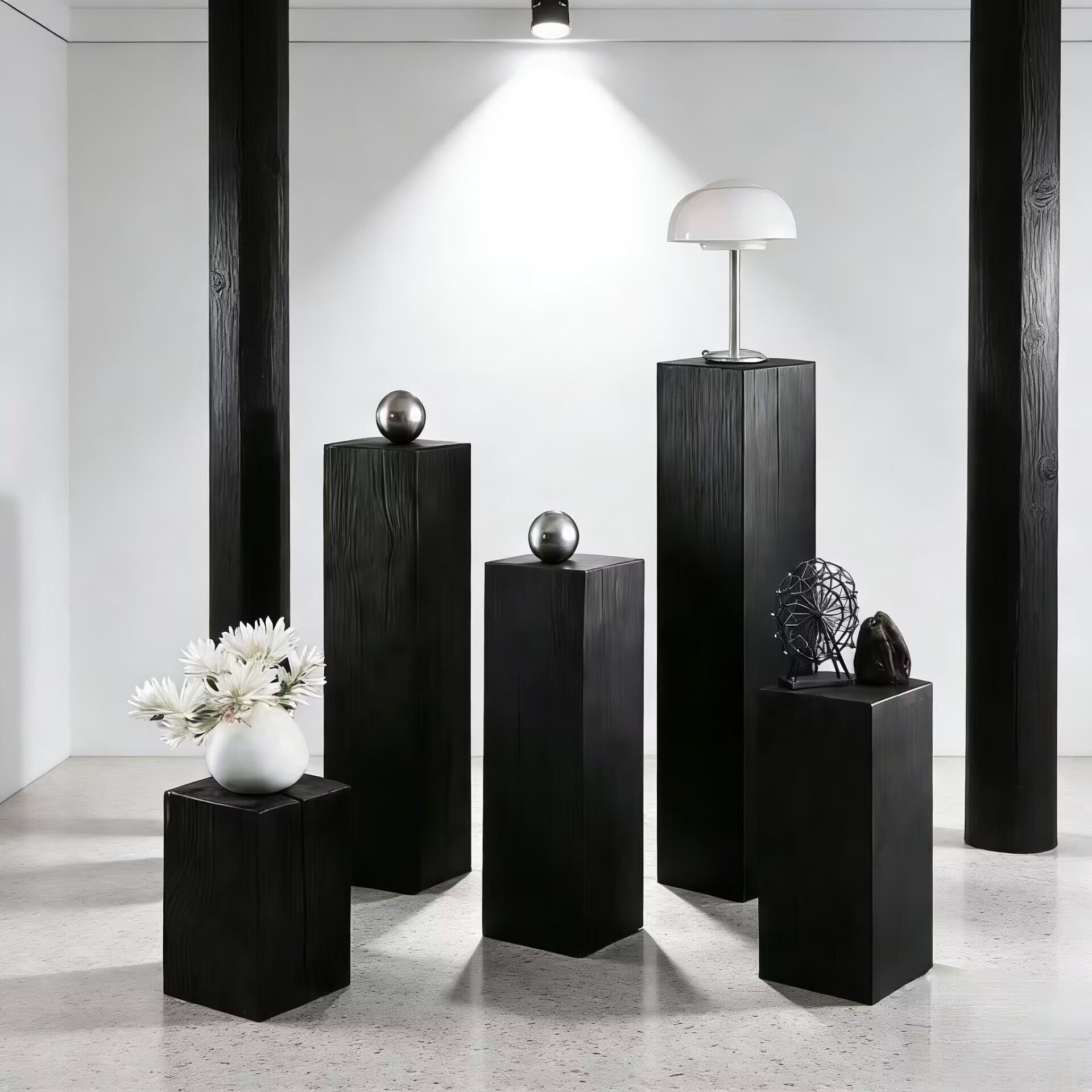 侘寂风方形碳化实木墩子民宿原木花架展示台玄关根雕木桩底座摆件