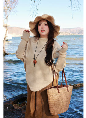 Vaee大码女装长袖针织衫早春气质慵懒风蝙蝠袖宽松百搭毛衣罩衫