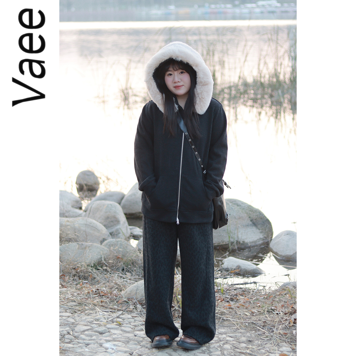 Vaee大码女装豹纹休闲裤高腰抽绳直筒裤长裤胖mm含羊毛垂感阔腿裤