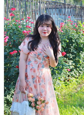 Vaee大码女装碎花裙夏季新款胖mm氛围感裙子女超仙法式茶歇连衣裙