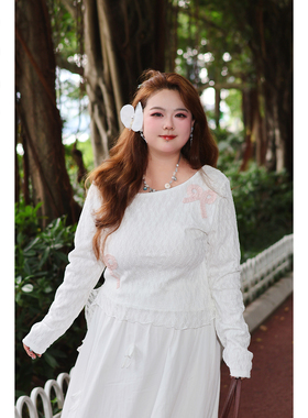 Vaee大码女装斜肩设计蝴蝶结飘带针织衫早秋新款胖mm气质百搭上衣