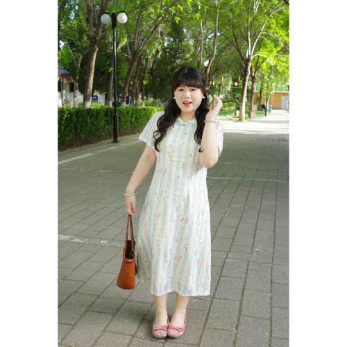 条纹碎花改良旗袍新中式连衣裙