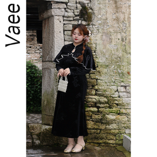 Vaee大码女装复古民国千金风旗袍改良版连衣裙气质典雅礼服裙长裙
