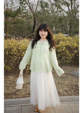 Vaee大码女装春季新款温柔风杏色网纱半身裙气质通勤百搭仙女长裙