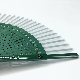 古风丝绸旗袍扇子女中雕花翠竹扇绿色小巧空白折扇