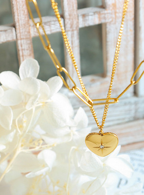 法式in小清新饰品双层叠戴桃心