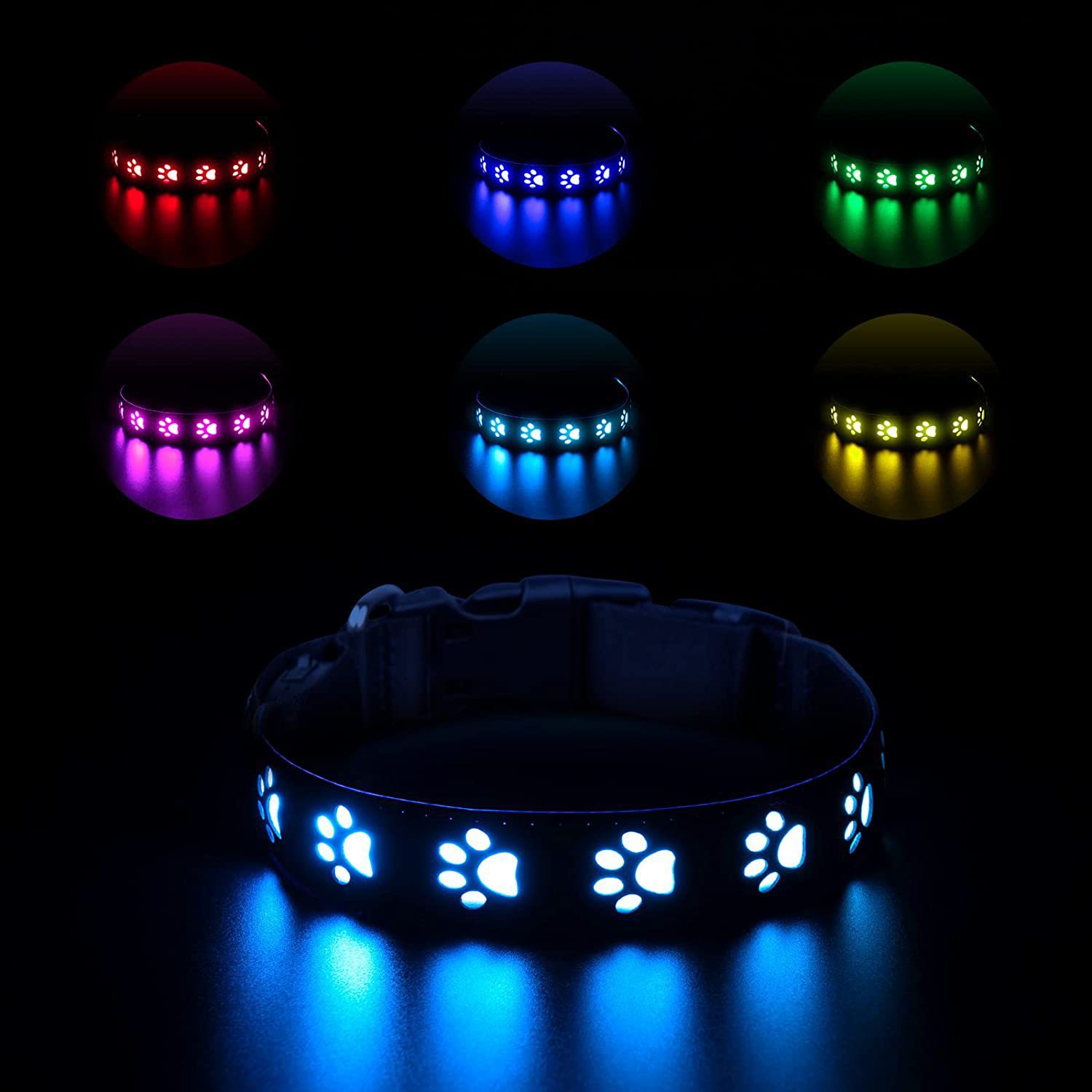 7 色合一 LED 发光项圈UB充电发光项圈狗爪子项圈