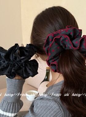 韩国马尾大号发饰灰色爱心发圈女高一字头花扎丸子头褶皱发绳刘海