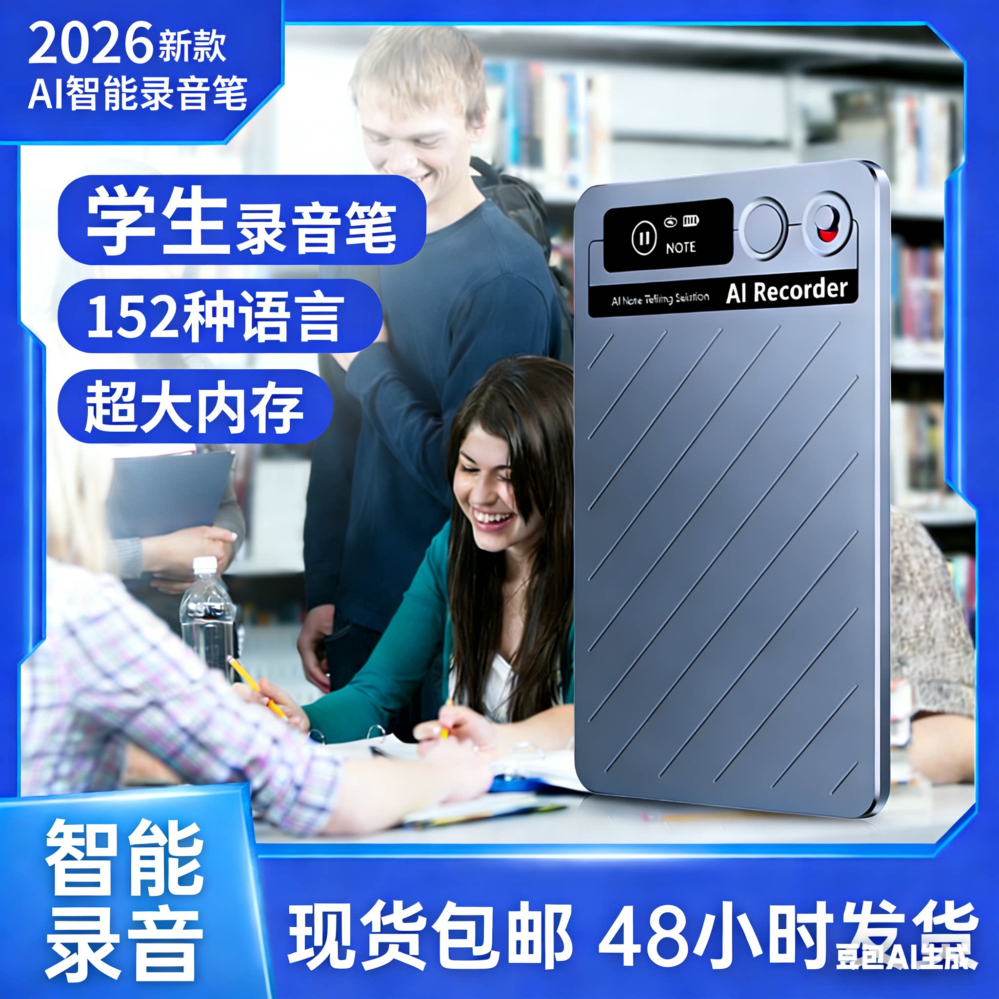 2026新款轻薄款大容量智能录音笔实时语音转文字AI多功能商务办公