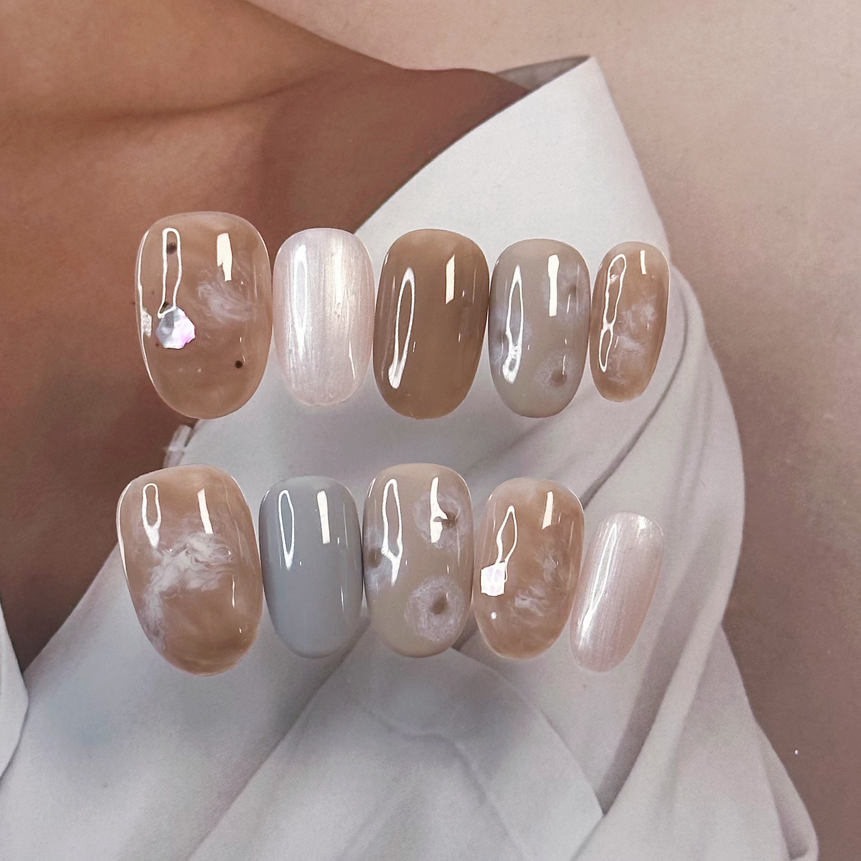 【茶语轻歌】纯手工穿戴甲晕染小众ins美甲贴片成品假指甲贴片