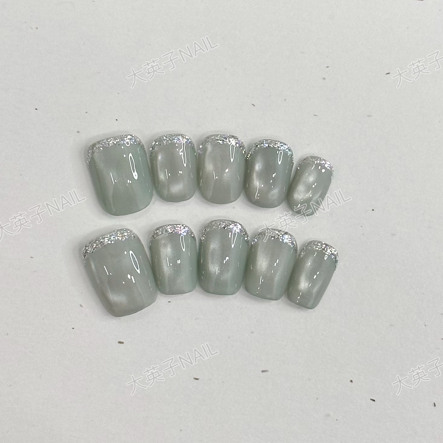 青萝影·纯手工穿戴甲猫眼内法式穿戴甲/甲片