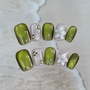 YZ·617 成品美甲 纯手工穿戴甲猫眼花朵新款